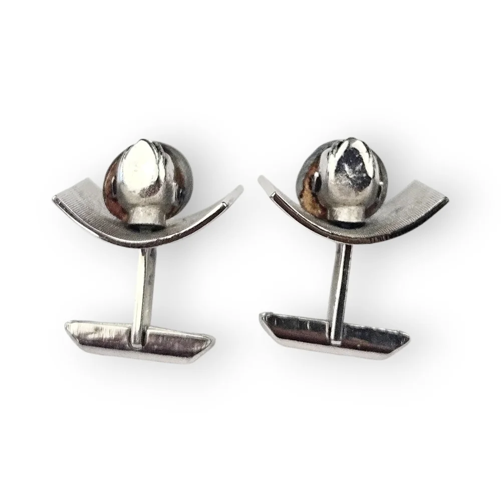 Swank Arts Of The World Cufflinks Venice Man Shell Hat Rhodium Plated Vtg 1961